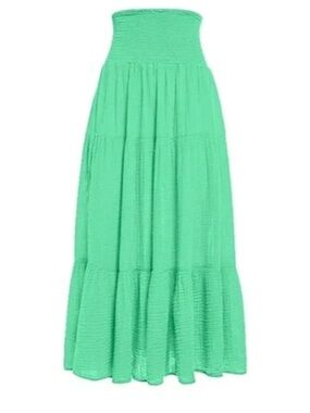 Felicite Cotton Gauze Green Smocked Maxi Skirt